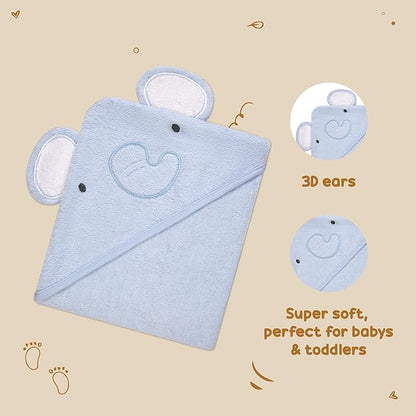 Rene Rofe Hooded Towel with 3D Ears - 100% Cotton Ultra Absorbent, Super Soft Baby Bath Towels for Babies, Toddler, Infant