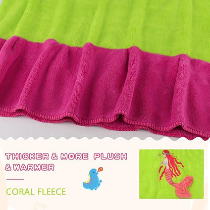 Kids Beach Towels Cute 3D Embroidery Mermaids Super Absorbent Warm Coral Fleece Pool Bath Dress Towel for Girls