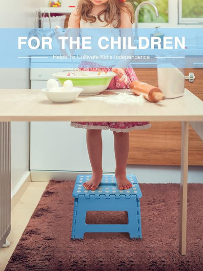 Folding Step Stool 9", Kids Step Stool, Heavy Duty Step Stools for Adults, Compact Foot Stools, Light-Weight Toddler Step Stool for Kitchen, Bathroom, Holds Up to 300 lbs (Blue)