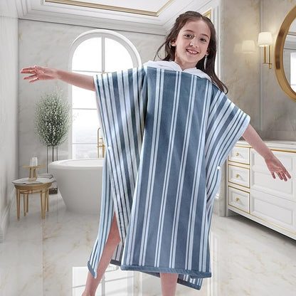 VOOVA & MOVAS Hooded Beach Towels for Boys| Girls | Teens (8-16Years), 100% Cotton Thick Poncho Towel Robe for Kids, Perfect for Pool, Beach, Bath and Gifts, Grey Cabana Stripe Design
