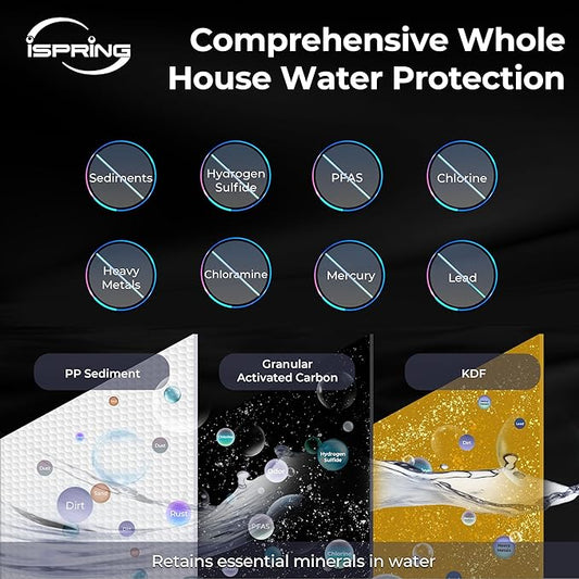 iSpring F2WGB22BKS 4.5” x 20” 2-Stage Whole House Water Filter Replacement Pack, Reduces Sediments, Heavy Metals, Chlorine, PFAS, Hydrogen Sulfide, Chloramine, Fits WGB22B-KS