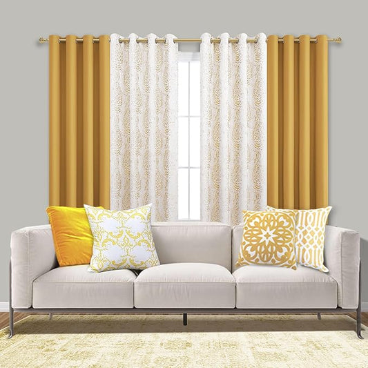 Mrs.Naturall Black Out Curtains 84 Inch Long for Bedroom Windows for Living Room Gold Luxury Blackout Drapes Curtains 84 Inch Length 2 Panels Set