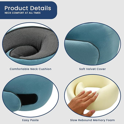 Travel Pillow, Pure Memory Foam Neck Pillow for Airplanes, Comfortable Breathable Cover, Stowable Pillows for Sleeping, Car, Airport Travel Essentials