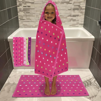 Bath Time Kids Bath Mat - Sugar & Spice 100% Cotton Reversible Shower Mat - Soft Absorbent 1100 GSM Toddler Bath Tub Mat - Step Out Towel Floor Mat -Not a Bathroom Rug-21x34- Pink Multi