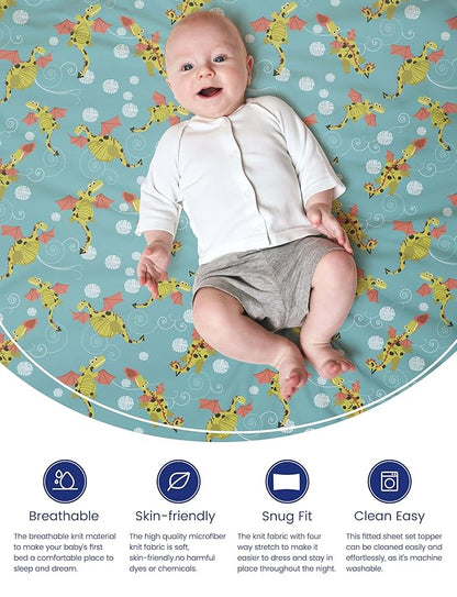 TotAha Premium Stretchy Dinosaur Crib Sheets (2-Pack)-Hypoallergenic, Silky Comfort, Buttery Soft, Calming Effect, All-Season Jersey-Knit Sheets, 9'' Extra Deep Pocket, Space Dino