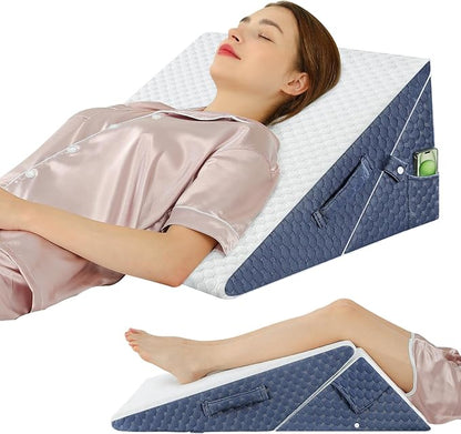 Bed Wedge Pillow for Sleep Apnea, 9 & 12 Inch Adjustable Wedge Pillow for Back Pain Relief, Leg and Knee Support, 7 in 1 Cooling-Gel Memory Foam Elevated Pillows for Acid Reflux, Post Surgery, Snoring
