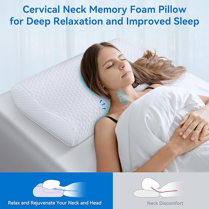 Cervical Neck Pillow Queen Size - Sandwich Dynamic Memory Foam Pillow for Sleeping, Adjustable Contour Ergonomic Orthopedic Cooling Pillow for Side, Back & Stomach Sleepers Soft