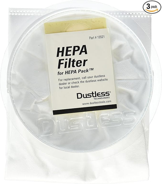 Dustless Technologies 15521 HEPA Filter for Dustless Backpack, Small, White (Pack of 3)