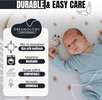 Bassinet Sheet, 100% Cotton Knitted Jersey, Fit Bassinet Crib Mattresses, Fitted Crib Sheets, Super Soft, Toddler Fitted Sheet, Unisex,2 Pack,Brown/Flowers, 17x32x4