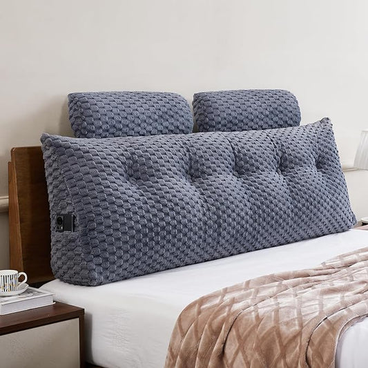 Wedge Headboard Pillow - Bed Wedge Pillow for Headboard Triangular Headboard Pillow with Neck Roll Pillow-Large Bolster Pillow for Sitting in Bed Backrest Positioning Support (Grey,54x8x20 Inches)