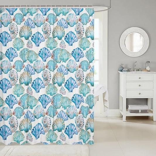 Feelyou Seashell Conch Print Shower Curtain 72"x78" Kids Marine Life Sea Bathroom Shower Curtain Set for Boys Girls Teens Ocean Marine Themed Bath Curtain Sea Coastal Nautical Bathroom Accessories