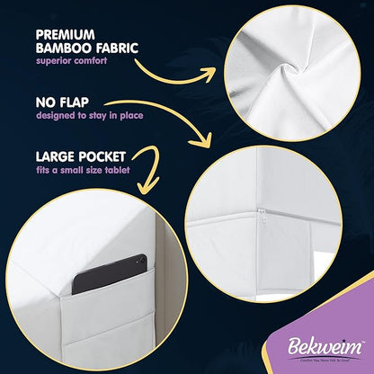 Wedge Pillow Headboard Bed Gap Filler Queen - Headboard Pillow Queen Size 60 X 10 X 6 - Long Pillow for Bed Wedge Gap Filler with Large Pocket for Bed Accessories - Mattress Gap Filler (White)