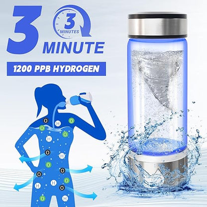 Hydrogen Water Bottle, Portable Hydrogen Water Bottle Generator, Rechargeable Water Ionizer Machine, 3 Minutes Water Quality Enhancement Health Water Bottle for Home Travel Sports Office (Silver)