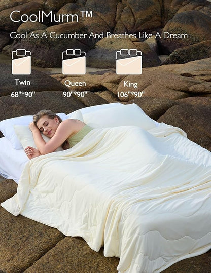 Momcozy Life CoolMurm Cooling Comforter for Hot Sleepers, Full/Queen 90"x90" Pregnancy Cooling Blanket, All-Season Lightweight Soft Breathable Cooling Quilt Duvet, Stay Cool All Night, Beige Yellow