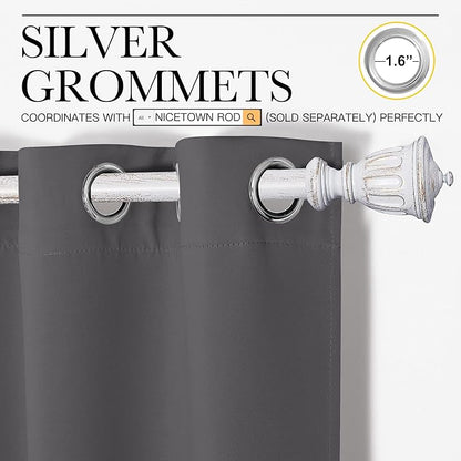 NICETOWN Grey Blackout Curtain Panels for Bedroom, Thermal Insulated Grommet Top Blackout Draperies and Drapes for Basement (2 Panels, W42 x L68-inch, Grey)