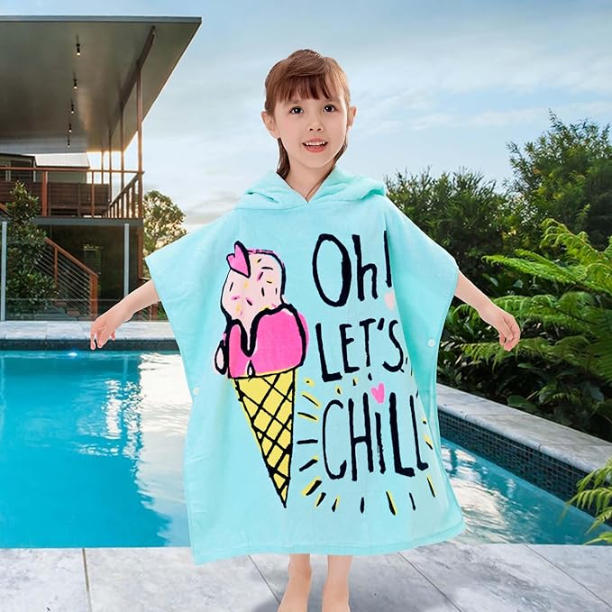 VOOVA & MOVAS Hooded Toddler Bath Towels (2-6Years) Cotton Pool Poncho for Kids, Perfect for Swimming | Surfing | Camping | Bathing | Birthday Gifts, Ice Cream Theme