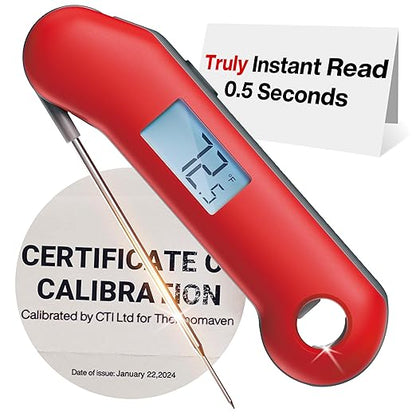 ProfessionaI Meat Thermometer Digital, 3X Faster 0.5 Sec Instant Read, NIST Certified Accurate to ±0.5°F, 100% Waterproof, Auto-Rotating Bright Display, Auto Wake/Sleep, NSF Certified