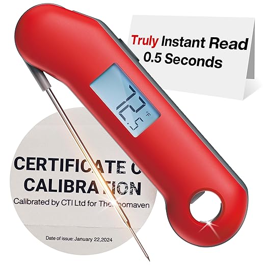 ProfessionaI Meat Thermometer Digital, 3X Faster 0.5 Sec Instant Read, NIST Certified Accurate to ±0.5°F, 100% Waterproof, Auto-Rotating Bright Display, Auto Wake/Sleep, NSF Certified