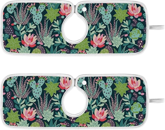 Kitchen Faucet Absorbent Mat,Succulent Plants Cactus Water Splash Guard for Sink, Faucet Drip Catcher Thicken Sponge Microfiber Faucet Water Catcher Mat Sink Absorbent Mat for Kitchen 30x5in 2Pack