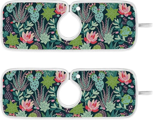 Kitchen Faucet Absorbent Mat,Succulent Plants Cactus Water Splash Guard for Sink, Faucet Drip Catcher Thicken Sponge Microfiber Faucet Water Catcher Mat Sink Absorbent Mat for Kitchen 30x5in 2Pack