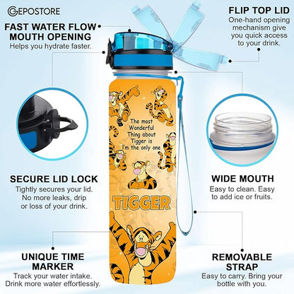 Orange Tiger 32 Oz Insulated Water Track Bottle, Orange Cartoon Character Water Bottle With Time Marker, Motivational Gifts For Cartoon Lovers