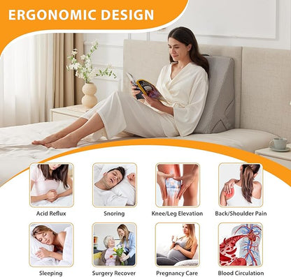 Bed Wedge Pillow for Sleeping, 9&12 Inch Wedge Pillow for Back Pain Relief, Adjustable 7-in-1 Memory Foam Triangle Pillow for Back and Leg Support, Acid Reflux, Snoring & Gerd, Grey