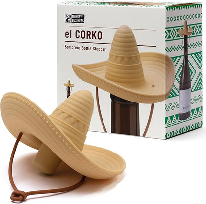 Monkey Business Elcorko Silicone Wine Stopper, Bottle Stopper with Sombrero Design, Wine Accessories, Keeps Wine Fresh, Wine Gifts