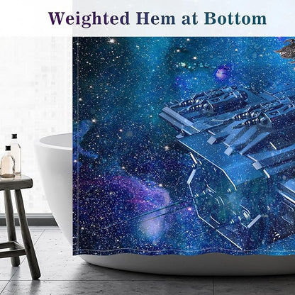 Aimego Extra Long Shower Curtain - Funny Cute Cool Cat on Fantasy Outer Space Galaxy Universe UFO Fabric Cloth Shower Curtain Set with 12 Hooks Bathroom Decor Accessories Bathtub Curtain, 72"x84"