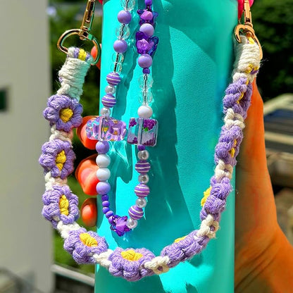 Mity rain Water Bottle Accessories Set for Owala, Including Water Bottle Handle Strap, Charms,Bohemian Style Personality and Easy to Carry (Purple, Universal (not Include Boot))