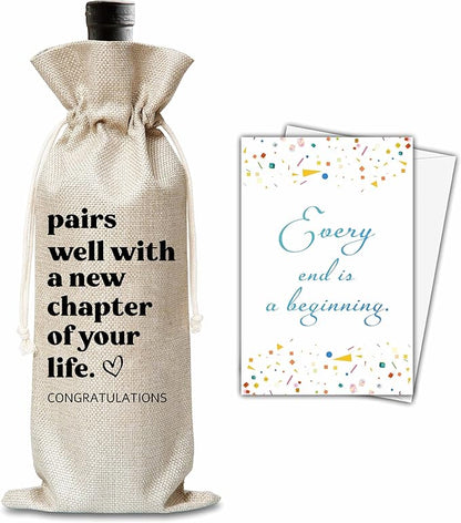 New Job Gifts For Women Man, New Chapter Wine Gift Bag, Pairs Well With A New Chapter Of Your Life Wine Bag, New Beginnings Gifts For New Job, New House, Retirement, Engagement, B43
