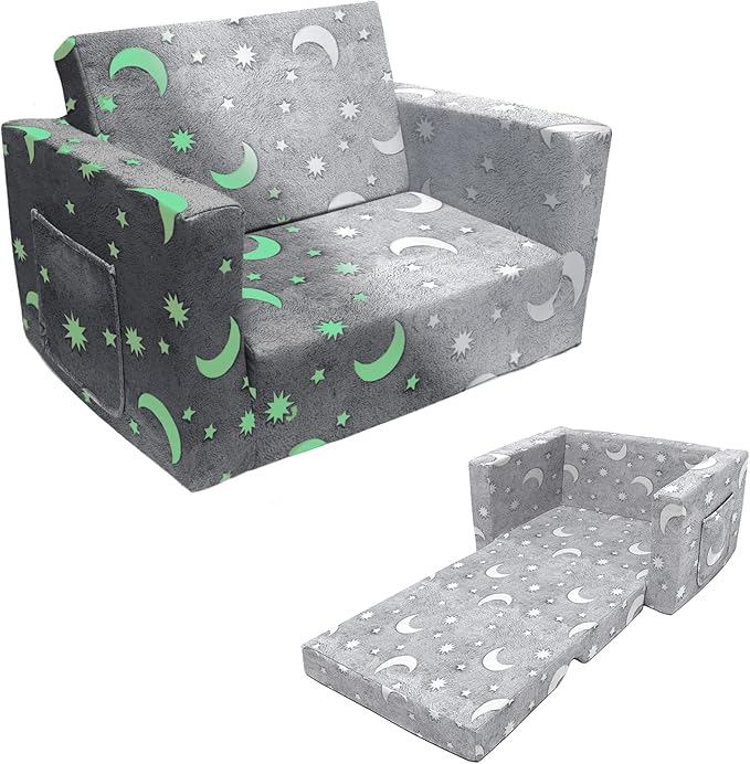 Kids Sofa, Glow in The Dark Toddler Chairs Children's 2 in 1 Convertible Sofa to Lounger - Extra Soft Flip Open Chair & Sleeper, Kids Couch for Kids Girls Boys