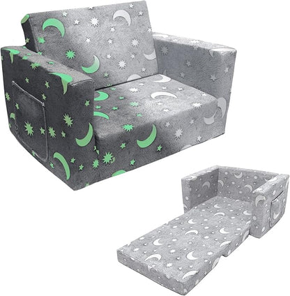 Kids Sofa, Glow in The Dark Toddler Chairs Children's 2 in 1 Convertible Sofa to Lounger - Extra Soft Flip Open Chair & Sleeper, Kids Couch for Kids Girls Boys