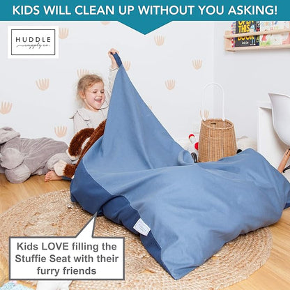 Stuffed Animal Bean Bag Storage - Machine Washable Bean Bag Chair for Kids - Extra Large Cover for Stuffing with Plush Toys, Pillows, Soft Items - Stuffed Animal Holder for Boys & Girls - Blue Denim