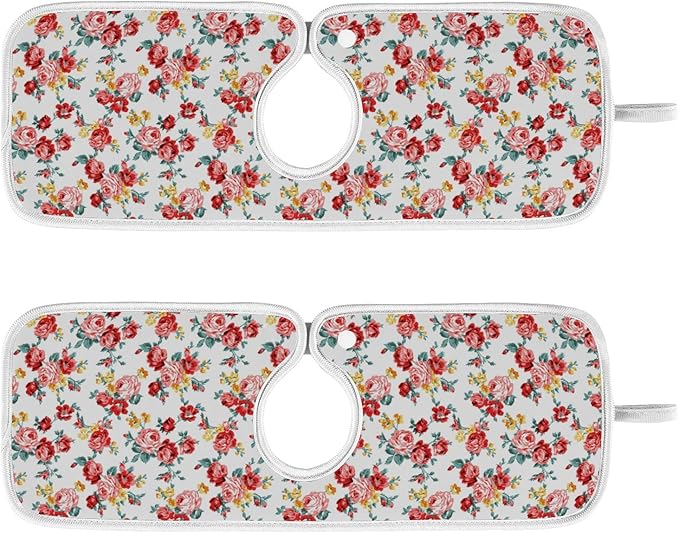 Kitchen Faucet Absorbent Mat,Rose Floral Flower Water Splash Guard for Sink, Faucet Drip Catcher Thicken Sponge Microfiber Faucet Water Catcher Mat Sink Absorbent Mat for Kitchen 23x5in 2Pack