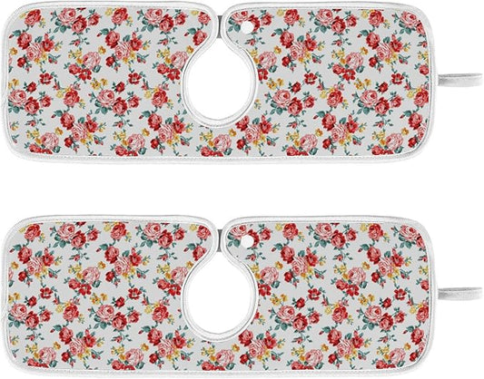 Kitchen Faucet Absorbent Mat,Rose Floral Flower Water Splash Guard for Sink, Faucet Drip Catcher Thicken Sponge Microfiber Faucet Water Catcher Mat Sink Absorbent Mat for Kitchen 23x5in 2Pack