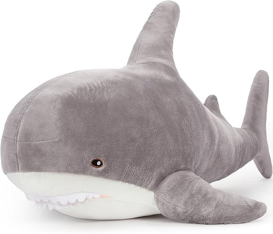 MorisMos Grey Shark Plush Toy, 51in Stuffed Animal, Giant Shark Stuffed Toy for Kids, Cuddly Plush, Birthday, 51 inch