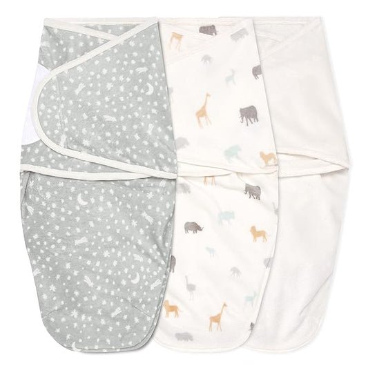 aden + anais, Velboa Baby Wrap, Newborn Wearable Swaddle Blanket,TOG 1.5, 3 Pack, Grey Wild Prairie, 0-3 Months