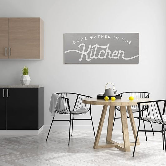 Stupell Industries Gather in The Kitchen Sign Rustic Family Phrase, Designed by Daphne Polselli Canvas Wall Art, 20 x 48, Grey