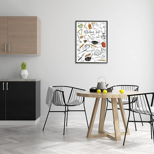 Stupell Industries Kitchen Tool Alphabet Cooking Accessory ABC Chart, Designed by Ziwei Li Black Framed Wall Art, 24 x 30, Multi-Color
