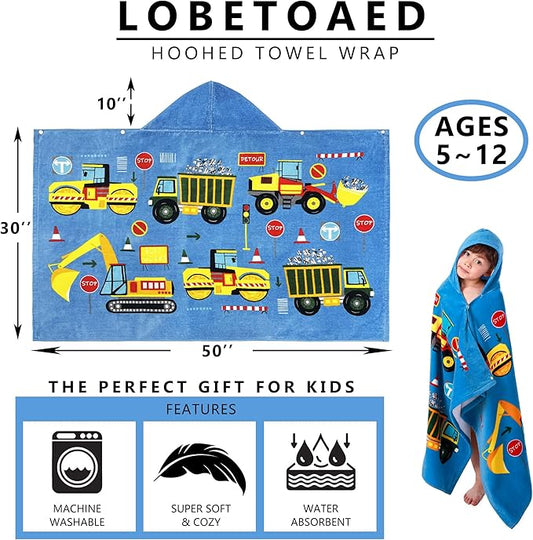Kids Hooded Beach Bath Towel, Baby Surf Poncho Toddlers Soft Real Cotton Wrap Hooded Towels for Kids Boy Girl