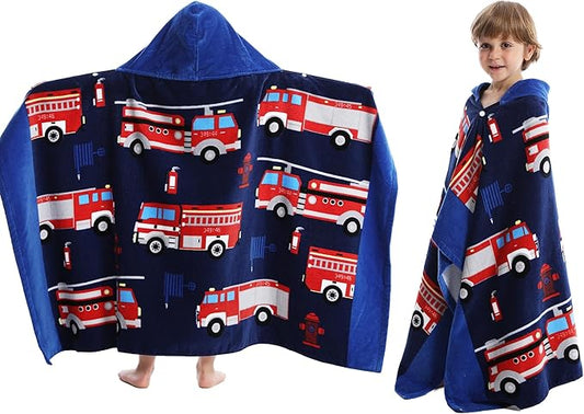 Kids Hooded Beach Bath Towel, Baby Surf Poncho Toddlers Soft Real Cotton Wrap Hooded Towels for Kids Boy Girl