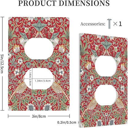 William Morris Strawberry Thief Botanical Red Green Single Duplex Wall Plate Covers Light Switch Cover 1 Gang Outlet Plate Decorative Switchplate Covers Electrical Faceplate for Country Bedroom Decor