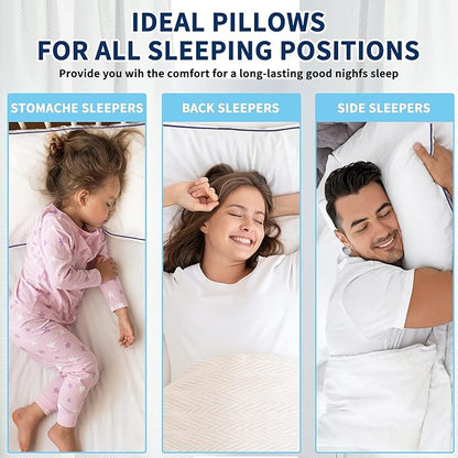 Hotel Quality Cooling Queen&King Size Bed Pillows Set of 4 - Soft, Firm, and Supportive Down Alternative Pillows for Back, Stomach, and Side Sleepers