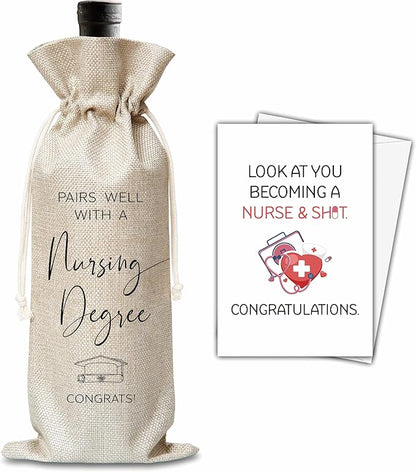 Xanev Nurse Graduation Gifts For Women Man, Nursing Degree Graduation Drawstring Wine Gift Bag, Pairs Well With Nursing Degree Wine Bag, Graduation Party Decoration Supplies Favors, B28