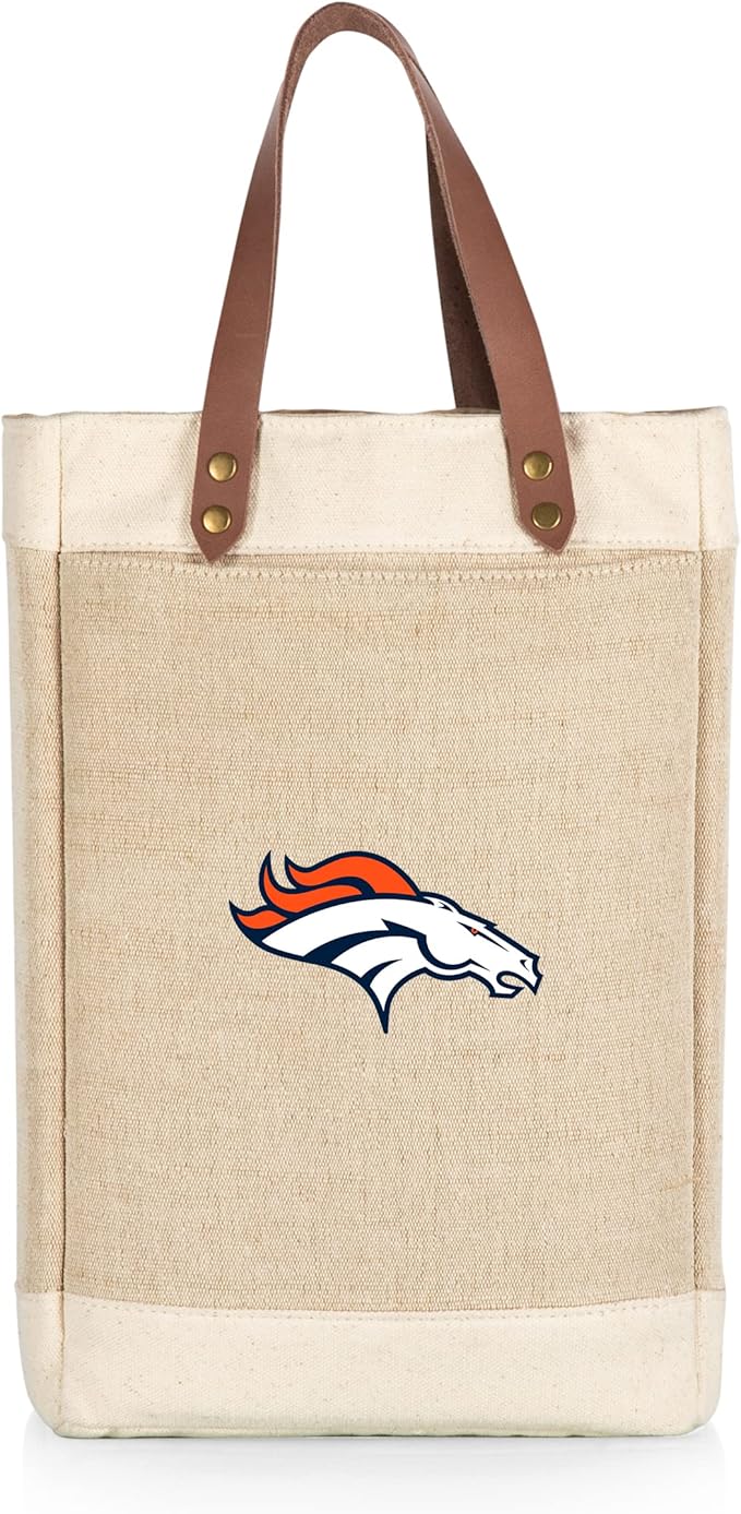 PICNIC TIME NFL Pinot - Jute 2 Bottle Insulated Wine Bag - Wine Tote Bag - Wine Gift Bag, (Beige)
