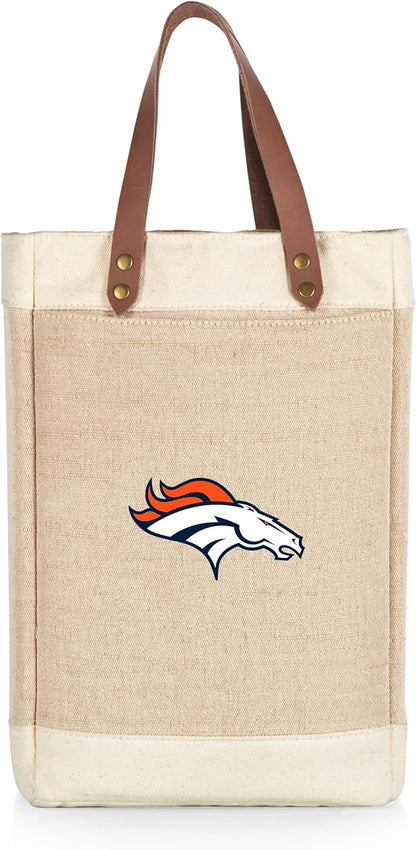 PICNIC TIME NFL Pinot - Jute 2 Bottle Insulated Wine Bag - Wine Tote Bag - Wine Gift Bag, (Beige)