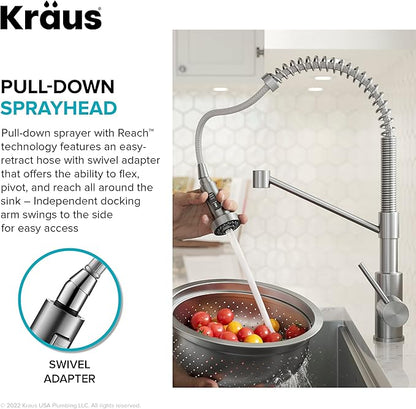 KRAUS Bolden Commercial Style Pull-Down Single Handle 18-Inch Kitchen Faucet in Brushed Brass/Matte Black, KPF-1610BBMB