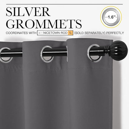 NICETOWN Grey Blackout Curtain Panels for Bedroom, Thermal Insulated Grommet Top Blackout Draperies and Drapes for Basement (2 Panels, W55 x L68-inch, Grey)