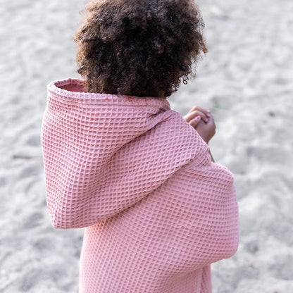 Hooded Towel for Babies + Toddlers | Snaps into a Poncho | Organic Cotton Waffle | Lighweight and Absorbent | Bath, Beach, and Pool | Multiple Colors (Small (0-3 Yrs), August Rose)