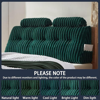 Faux Fur Headboard Pillow with 2 Pack Neck Roll Pillow Large Headboard Pillow Soft and Supportive with Removable Cover (Green, Queen)
